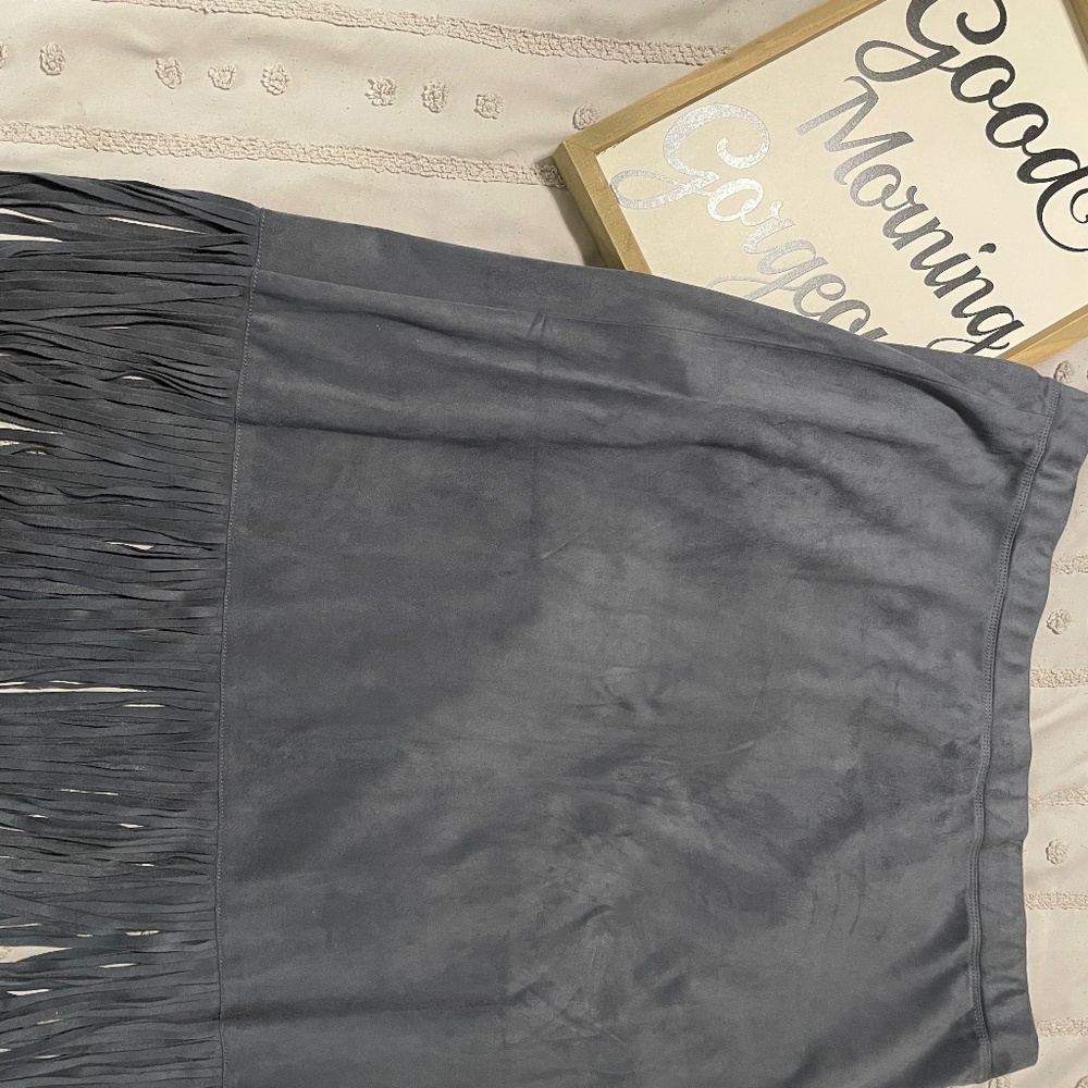 Ruby Rd faux suede fringed skirt grey size L